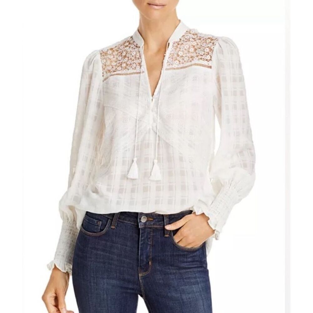 Lini Colette Smocked Sleeve Blouse in Ivory NWT Size XS